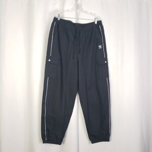 Adidas Originals Mens XL Black Ripstop Cargo Track Pants Trefoil Piping Joggers